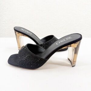 XOXO Black Studded/gem and Clear Heeled Mules Size 8